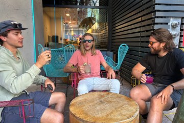 a group of people sitting at a table